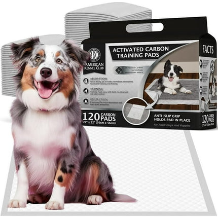 American Kennel Club Charcoal Puppy Training Pads, with Anti-Slip Adhesive Backing, Quick Dry Gel and Activated Carbon Odor Control - 22 x 22-120 Count
