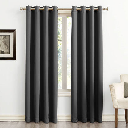 54"x84" Sun Zero Blackout Kenneth Energy Saving Grommet Curtain Panel Black: Modern Solid Indoor Curtain Panels
