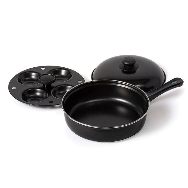 Fox Run Egg Pan, Non-stick Egg Poacher and Fry Pan Set Black