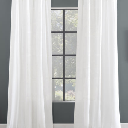 50"x96" Archaeo Light Filtering Linen Cotton Blend Tab Top Curtain Panel White: Transitional Indoor Plain Weave