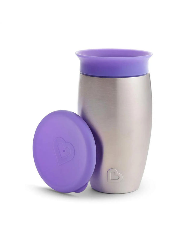 Munchkin Stainless Steel Sippy Cups for Toddlers 1-3, Spill Proof Miracle 360 Cup, Insulated, 10 Ounce, Purple Purple