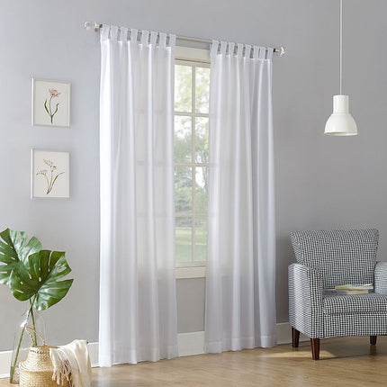 40"x63" No. 918 Light Filtering Semi-Sheer Joshua Heathered Texture Tab Top Curtain Panel White: Polyester, Indoor Use