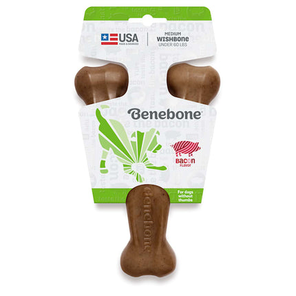 Benebone Wishbone Durable Dog Chew Toy for Aggressive Chewers, Real Bacon, Made in USA, Medium