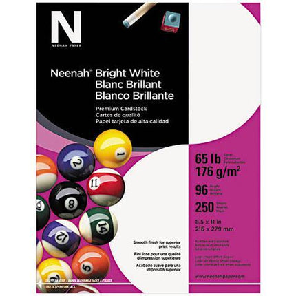 Neenah Bright White Bright White Card Stock, 96 Bright, 65 lb Cover Weight, 8.5 x 11, 250/Pack