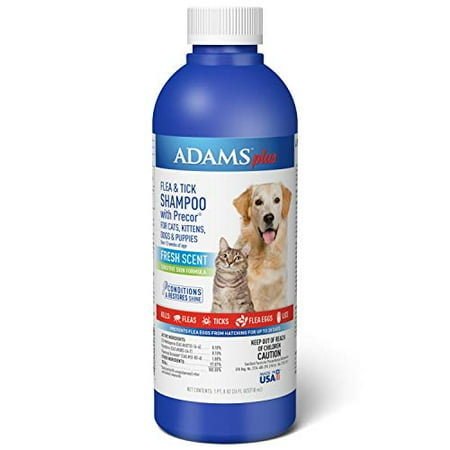 Adams Plus Flea & Tick Shampoo with Precor for Cats, Kittens, Dogs & Puppies Over 12 Weeks Of Age |Sensitive Skin Flea Treatment |Kills Adult Fleas, Flea Eggs, Ticks, and Lice |24 Oz, Pump Included