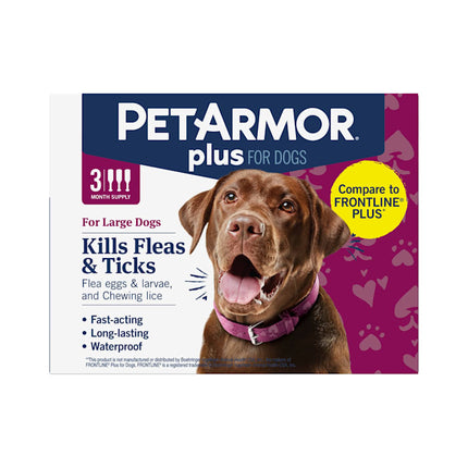 PetArmor Plus Flea and Tick Prevention for Dogs, Dog Flea and Tick Treatment, 3 Doses, Waterproof Topical, Fast Acting, Large Dogs (45-88 lbs)