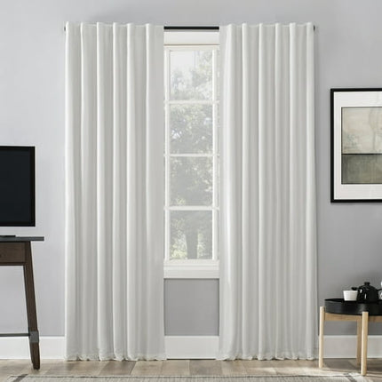 50"x108" Sun Zero Blackout Evelina Faux Dupioni Silk Curtain Panel Off-White: Modern Solid Back Tab Indoor Curtain