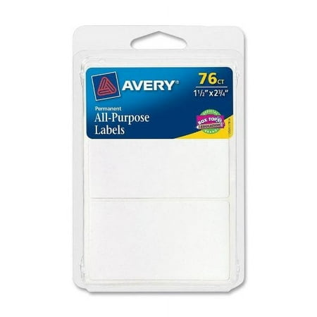 Avery Multi-Use Permanent Labels, 1.5" x 2.75", White, Non-Printable, 76 Blank Labels Total (6117)