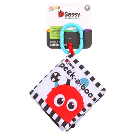 Sassy Peek-a-Boo Activity Book with Attachable Link for On-The-Go Travel, Sensory Play, Black & White, Ages 0+ Months Black