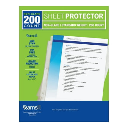 Samsill 200 Pack Sheet Protectors, 8.5x11 Inch Page Protectors for 3 Ring Binder, Standard Weight, Non-Glare Protector, Letter Size, Top Loading, Acid Free