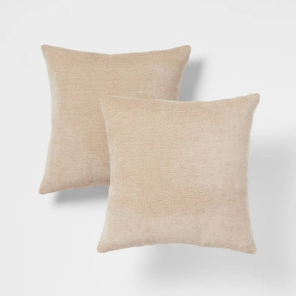 Threshold 2pk Chenille Square Throw Pillows Neutral Soft Decorative Cushions