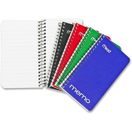 Mead Memo Pads, 8 Pack, Lined College Ruled Paper, Pocket Notebook, Small Spiral Notebooks for Home Office Accessories, School Mini Note Pads, 60 Sheets, 5" x 3", Blue, Black, Red, Green (73605)