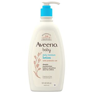 Aveeno Baby Daily Moisture Body Lotion for Sensitive Skin, Hypoallergenic Moisturizing Baby Lotion with Nourishing Oatmeal to Deeply Moisturize Baby's Skin, Fragrance-Free, 18 fl. oz