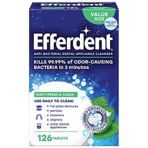 Efferdent Retainer Cleaning Tablets, Denture Cleaning Tablets for Dental Appliances, Minty Fresh & Clean, 126 Count
