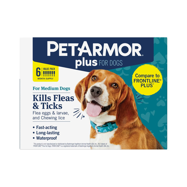 PetArmor Plus Flea and Tick Prevention for Dogs, Dog Flea and Tick Treatment, 6 Doses, Waterproof Topical, Fast Acting, Medium Dogs (23-44 lbs)