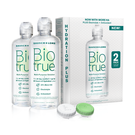Biotrue Hydration Plus Contact Lens Solution, Multi-Purpose Solution for Soft Contact Lenses, Lens Case Included, 10 FL OZ (Pack of 2)