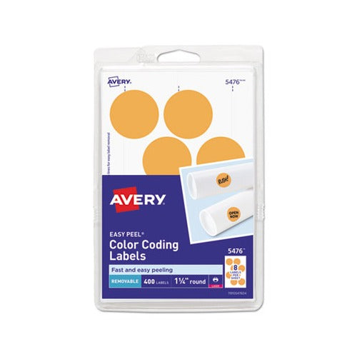 Avery Self-Adhesive Removable Labels, 1.25 Inches Diameter, Orange Neon, 400 per Pack (05476)