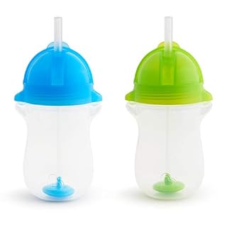 Munchkin Any Angle Weighted Toddler Straw Cups with Click Lock Lid, 10 Ounce, 2 Pack, Blue/Green Green