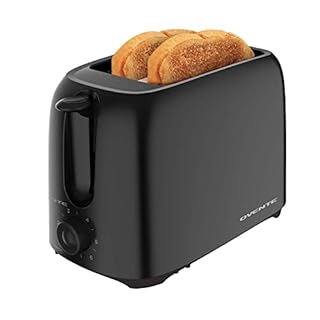 OVENTE Electric 2 Slice Toaster Machine with 6-Shade Browning Selector Setting, Compact Design and Removable Crumb Tray, 700W Power Perfect for Toasting Bread, Thin Bagels and Waffles, Black TP2210B TP2210B
