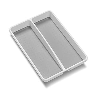 madesmart Classic Mini Utensil Tray, Soft Grip, Non-Slip Kitchen Drawer Organizer, 2 Compartments, Multi-Purpose Home Organization, BPA Free, White White