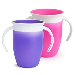 Munchkin Sippy Cup for 6 Month Old and Up, Spill Proof Miracle 360 Toddler Cups with Transition Handles, 7 Ounce, 2 Pack, Pink/Purple Pink