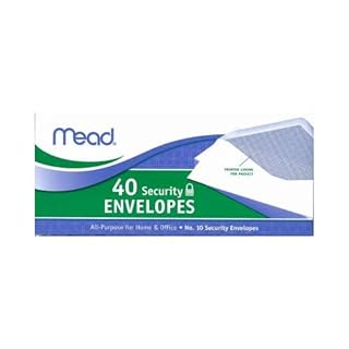 Mead #10 Envelopes, Security Printed Lining for Privacy, Gummed Closure, All-Purpose 20-Ib Paper, 4-1/8" x 9-1/2", White, 40 Letter Size Envelopes per Box (75214)