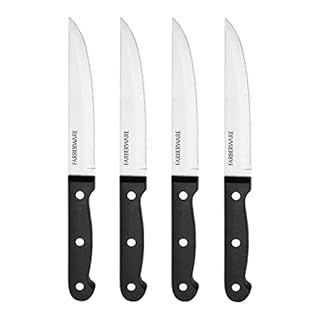Farberware 4-Piece Full-Tang Triple Rivet 'Never Needs Sharpening' Stainless Steel Steak Knife Set, Black Black