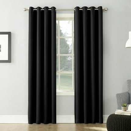 54"x84" Sun Zero Blackout Kenneth Energy Saving Grommet Curtain Panel Black: Modern Solid Indoor Curtain Panels