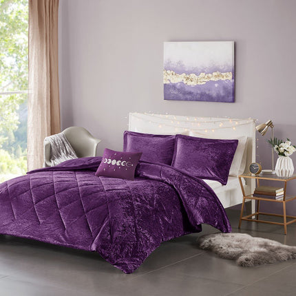Intelligent Design Felicia Crushed Velvet Comforter Set Full/Queen Purple