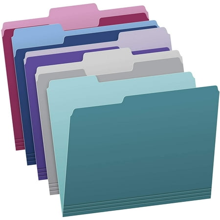 Pendaflex Two Tone Color File Folders, Letter Size, Assorted Colors (Teal, Violet, Gray, Navy and Burgundy), 1/3-Cut Tabs, 5 Color, 100/Box, (02315)