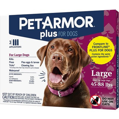 PetArmor Plus Flea and Tick Prevention for Dogs, Dog Flea and Tick Treatment, 3 Doses, Waterproof Topical, Fast Acting, Large Dogs (45-88 lbs)