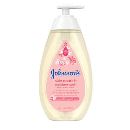 Johnson's Baby Skin Nourish Baby Moisture Wash + Coconut & Honeysuckle Scents Cleanses & Leaves Skin Moisturized, Hypoallergenic Body Wash, Baby Bath Essential, Sulfate-Free, 20.3 fl. oz