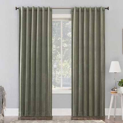 50"x84" Sun Zero 100% Blackout Amherst Velvet Noise Reducing Thermal Curtain Panel Moss Green: Modern Green Curtain