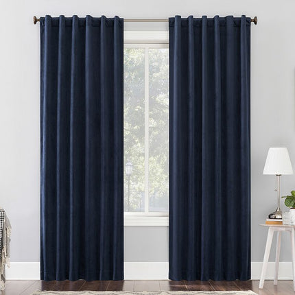 50"x84" Sun Zero 100% Blackout Amherst Velvet Noise Reducing Thermal Curtain Panel Dark Blue: Modern Back Tab Panel