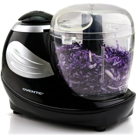 OVENTE 1.5-Cup Electric Food Chopper, 50W Mini Food Processor with One-Touch Control and Stainless Steel Blade for Slicing Vegetable, Grinding, Shredding, Mincing, Puree and Meal Prep, Black PF1007B Black
