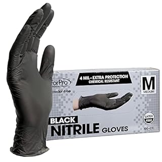 ForPro Professional Collection Disposable Nitrile Gloves, Chemical Resistant, Powder-Free, Latex-Free, Non-Sterile, Food Safe, 4 Mil, Black, Medium, 100-Count