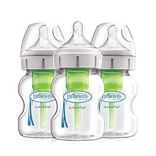 Dr. Brown's Natural Flow Anti-Colic Options+ Wide-Neck Glass Baby Bottles 5 oz/150 mL, with Level 1 Slow Flow Nipple, 3 Pack, 0m+ Clear
