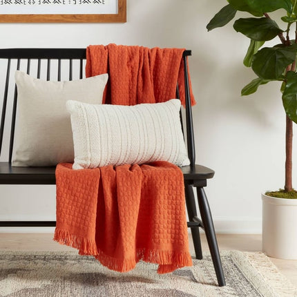 Threshold Oversized Textural Woven Lumbar Throw Pillow Cream 20in x 12in