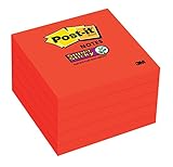 Post-it Super Sticky Notes, 5 Sticky Note Pads, 3 x 3 in., School Supplies for Students, Ideal for Textbooks, Notebooks, Walls and Vertical Surfaces, Single Color Packs Collection, Candy Apple Red