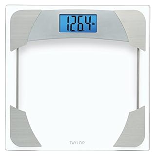 Taylor Digital Scales for Body Weight, Highly Accurate 400 LB Capacity, Unique Blue LCD, Stainless Steel Accents Glass Platform, 12.2 x 12.2 Inches, Clear