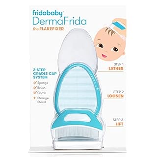 Frida Baby The 3-Step Cradle Cap System, DermaFrida The FlakeFixer, Sponge, Brush, Comb and Storage Stand for Babies with Cradle Cap, White-Blue