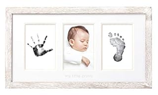 Pearhead My Little Prints Newborn Handprint & Footprint Frame Kit - No Mess Clean Touch Ink Pad, Gender-Neutral Keepsake, Ideal Shower Gift, Nursery Decor, Distressed Wood Gray