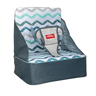 Nuby Easy Go Booster Seat - Travel Booster Seat for Babies and Toddlers - Holds Up to 35 Pounds - 9+ Months - Gray Chevron Multicolor