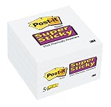 Post-it Super Sticky Notes, 5 Sticky Note Pads, 3 x 3 in., School Supplies, Office Products, Sticky Notes for Vertical Surfaces, Monitors, Walls and Windows, First Snow White