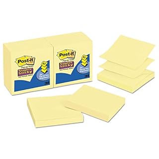 Post-it Super Sticky Pop-up Notes, 3x3 in, 12 Pads, 2X The Sticking Power, Canary Yellow, Recyclable (R330-12SSC)