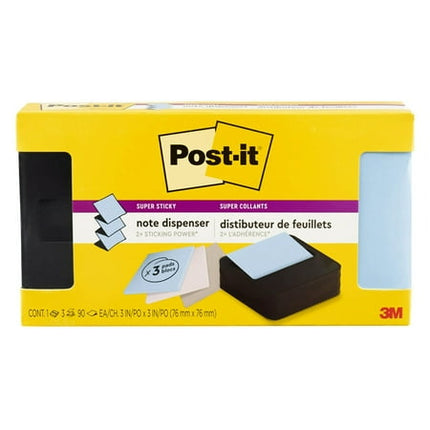 Post-it Note Dispenser Modern Black Pack Includes Dispenser and 3 Super Sticky Pop-up Sticky Notes Pads 2X The Sticking Power (WAVE-330-BKVP)