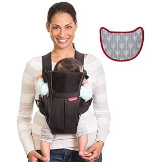 Infantino Swift Classic Carrier with Pocket, 2-Ways to Carry Carrier with Wonder Bib & Essentials Storage Front Pocket for Babies 8-25lb, Adjustable Strap, Black Black,Grey