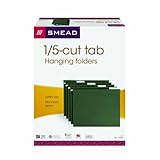 Smead Hanging File Folder, 1/5-Cut Adjustable Tab, Letter Size, Standard Green, Hanging Folders for Filing Cabinets, File Organizer Folder, 25 Per Box (64055)