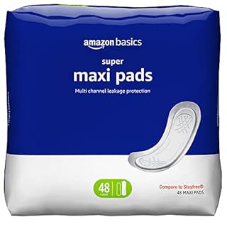 Amazon Basics Maxi Pads For Periods- Thick, Super Absorbency, Unscented, 48 Count, 1 Pack