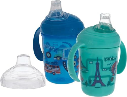 Nuby No-Spill Baby's First Soft Spout Cup 8oz 2-Pack Aqua Ocean Pink